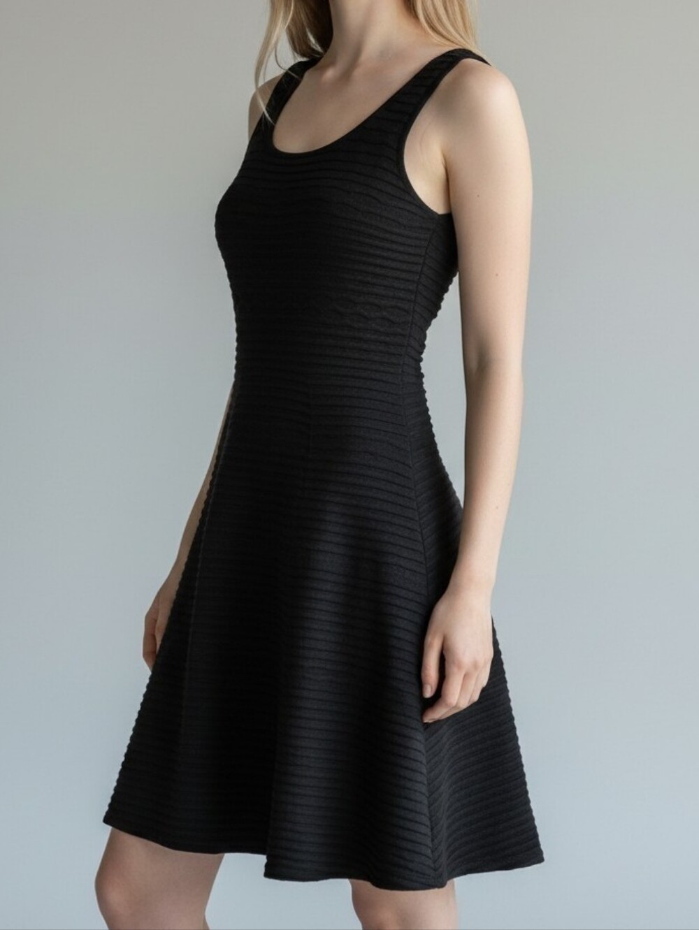 Jessica Simpson Black Knit Textured Scoop Fit and Flare Dress
